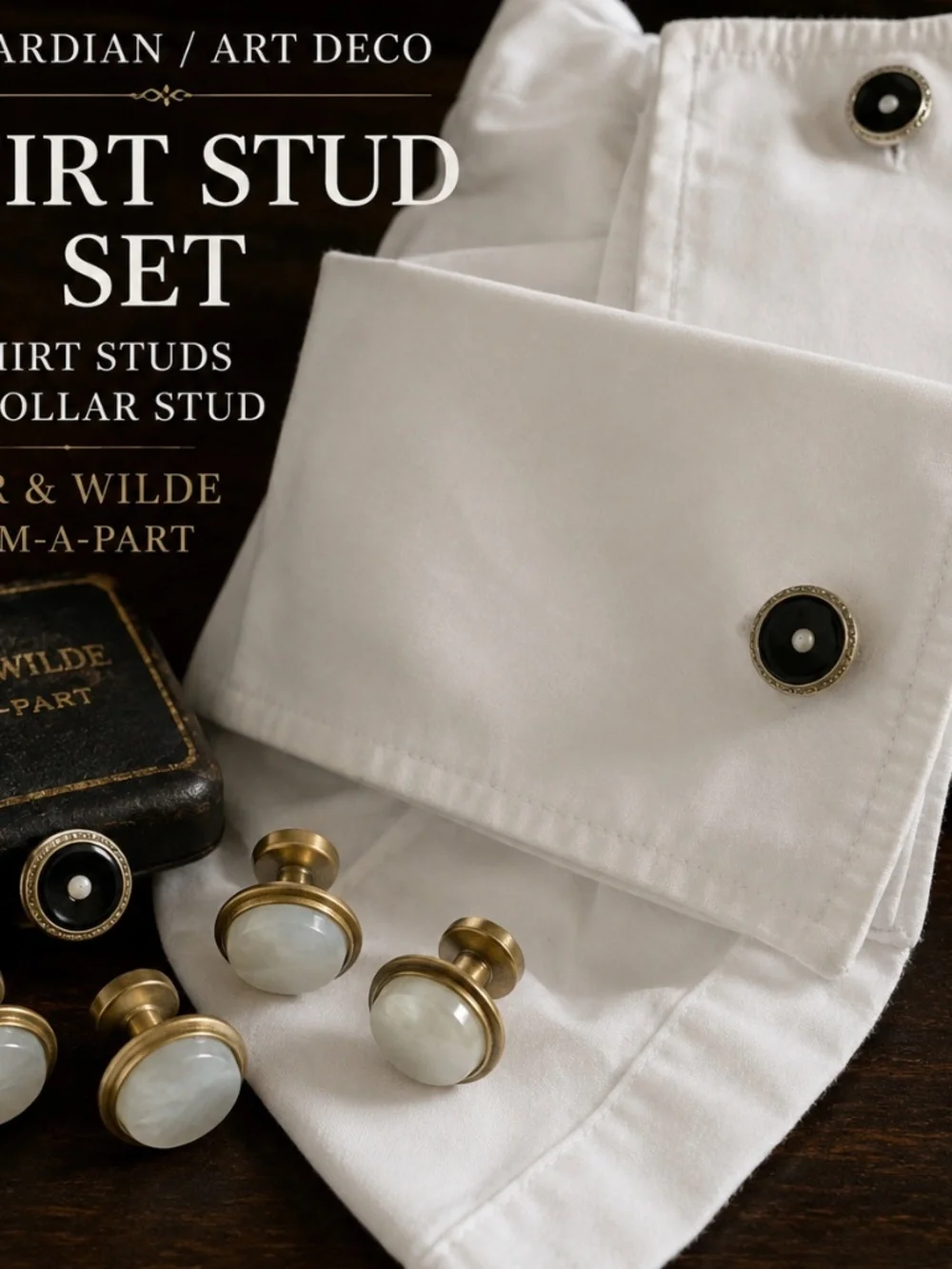 Vintage Baer & Wilde Kum-a-Part  Edwardian Art Deco MOP Shirt Stud Set